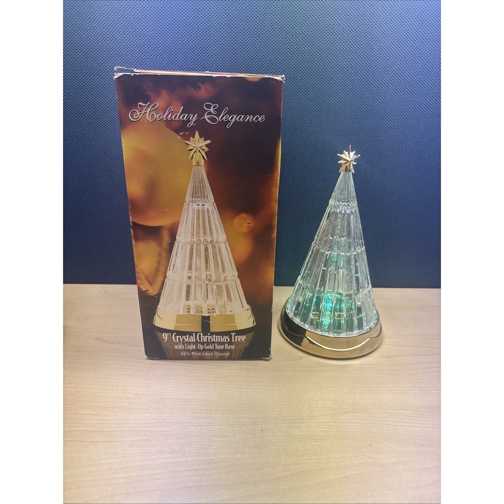 Saint George Holiday Elegance 9" Crystal Lighted Battery Tree Gold Base